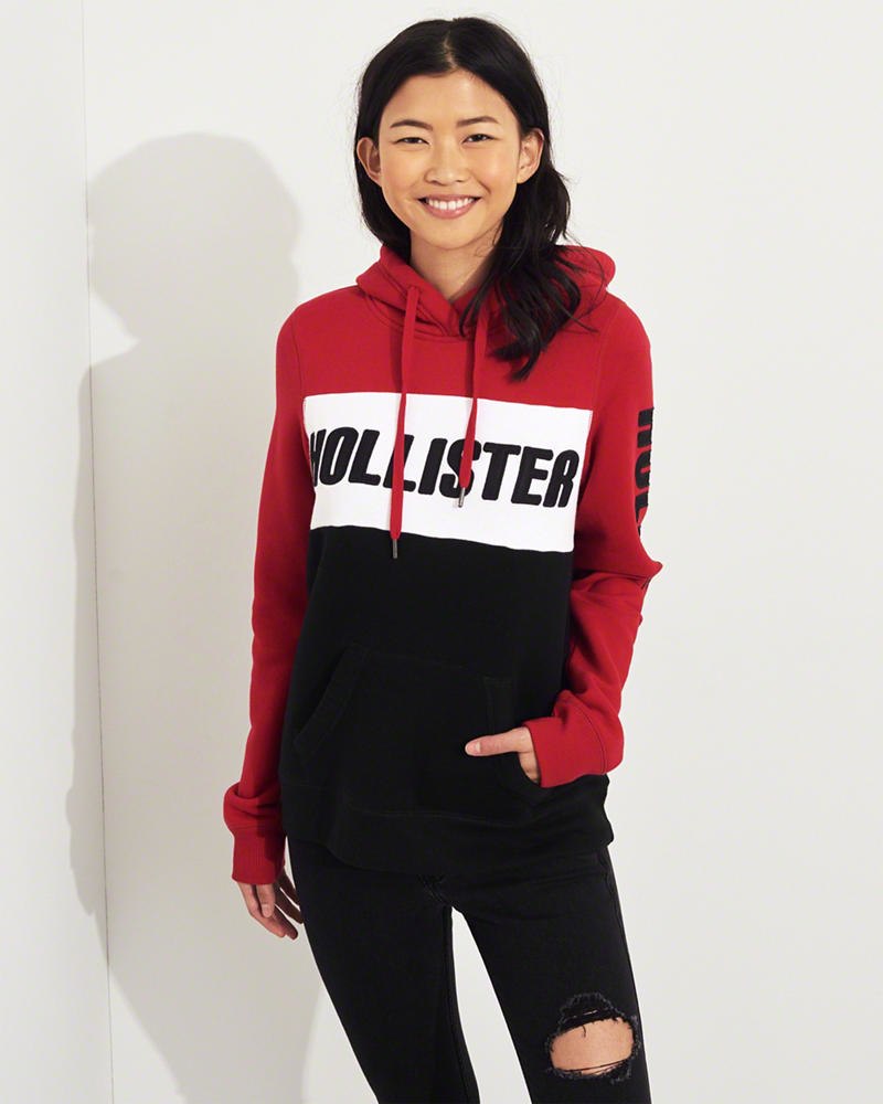 Colorblock logo hoodie on sale hollister